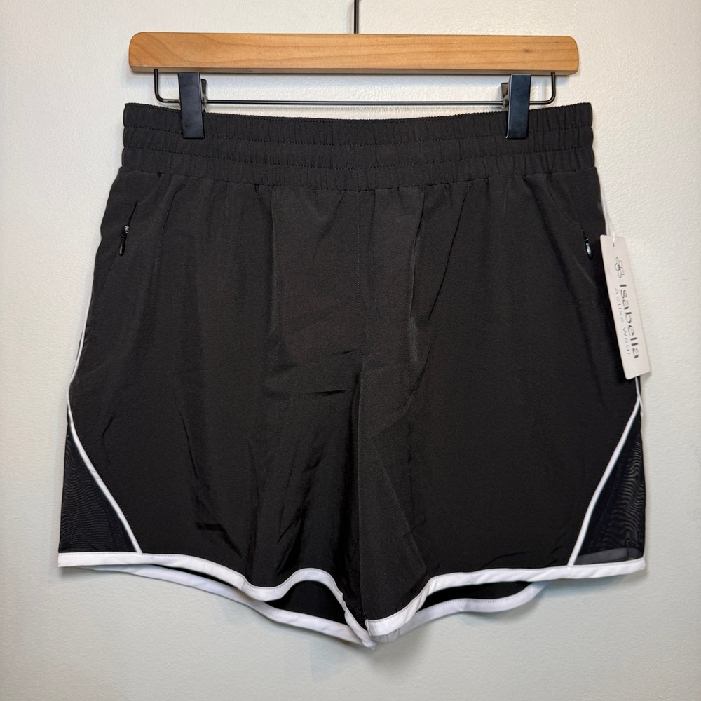 Isabella Active Wear Women's Combo Textured Short Black White Pura Stretch Small